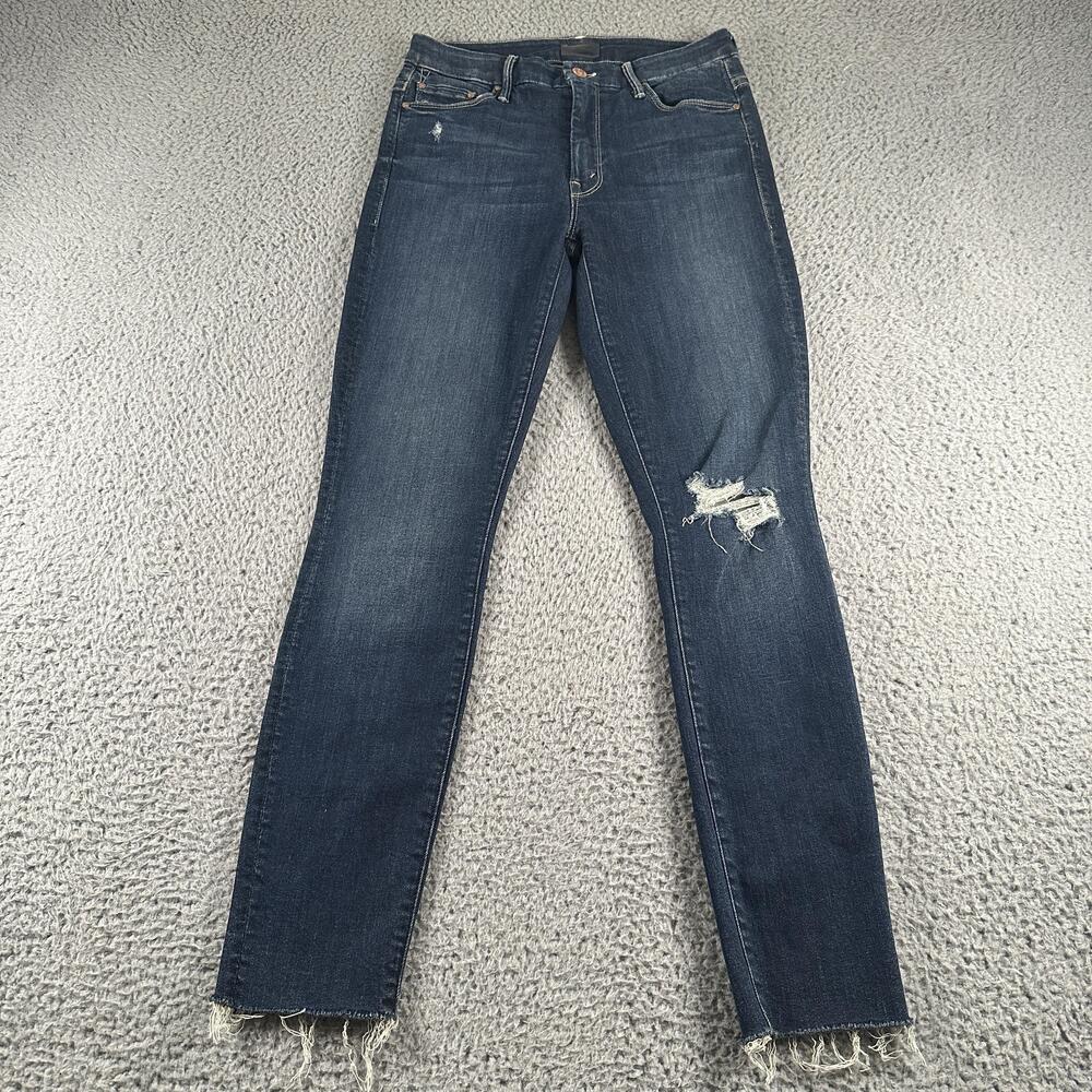 Mother High Waisted Looker Ankle Fray Jeans Womens 27 Blue Slim Cat Attack USA